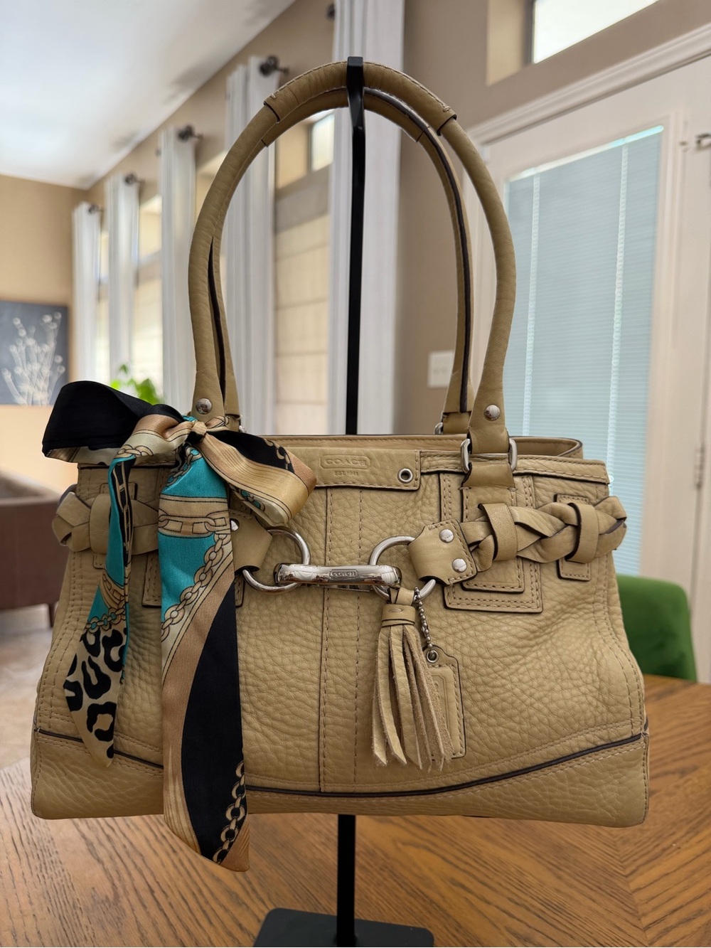 Coach Hampton Cream Pebbled Leather Bag